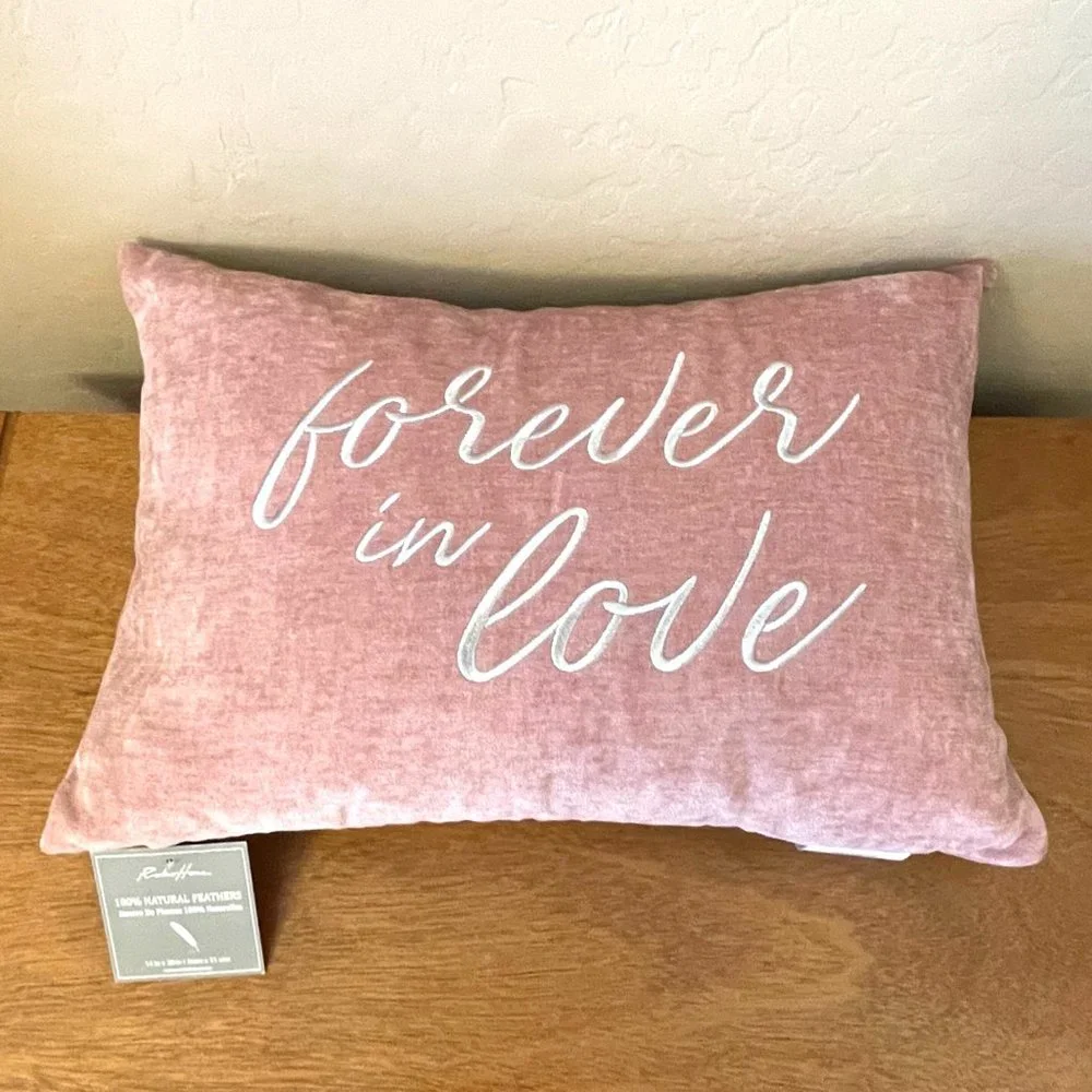 NEW Forever In Love Throw Pillow Stitched Rodeo Home Rectangle Feather Pink